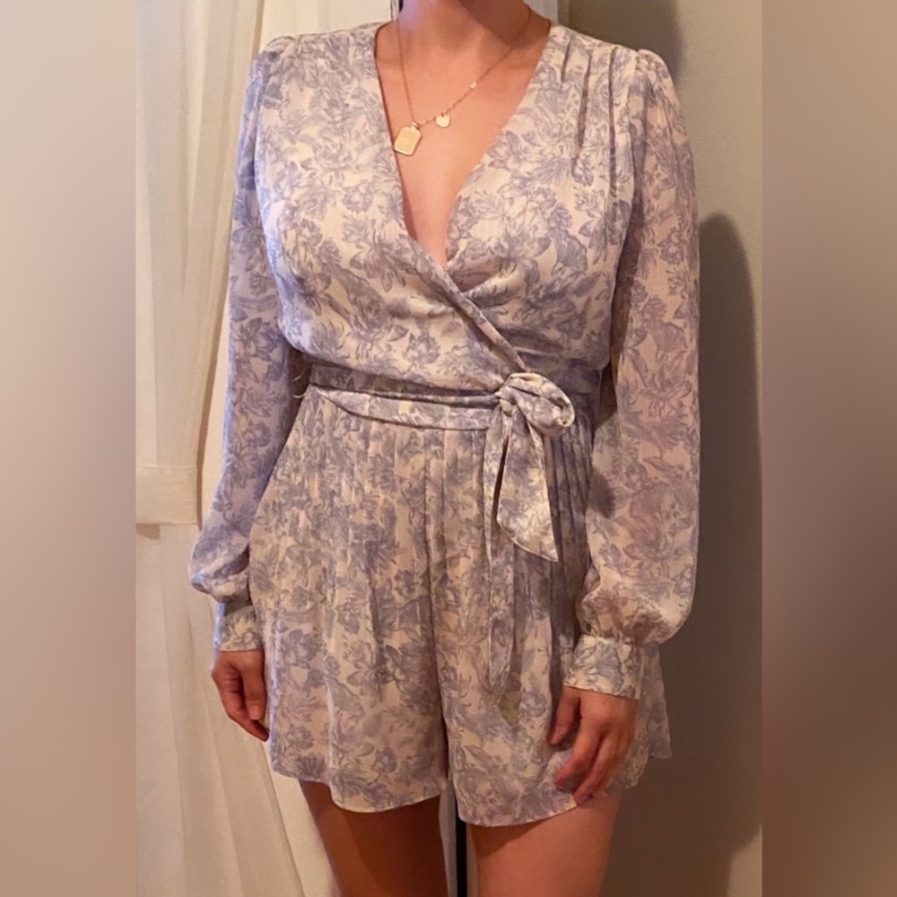 Express Floral Long Sleeve Dress - Light blue and Cream floral romper.
